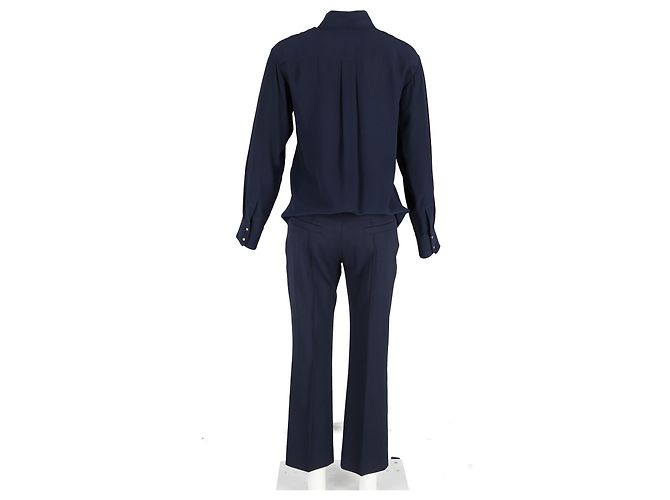 Chloé Set di blusa con collo a cravatta e pantaloni in viscosa blu navy - vista 6