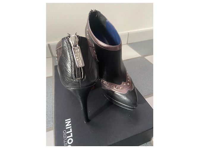 Botines con plataforma Studio Pollini de piel negro bronce - vista 4