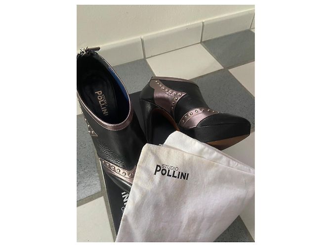 Botines con plataforma Studio Pollini de piel negro bronce - vista 7