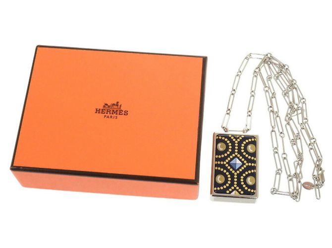 Hermès Hermes Traumkasten Anhänger Halskette Silber Gelb Marineblau - Ansicht 3