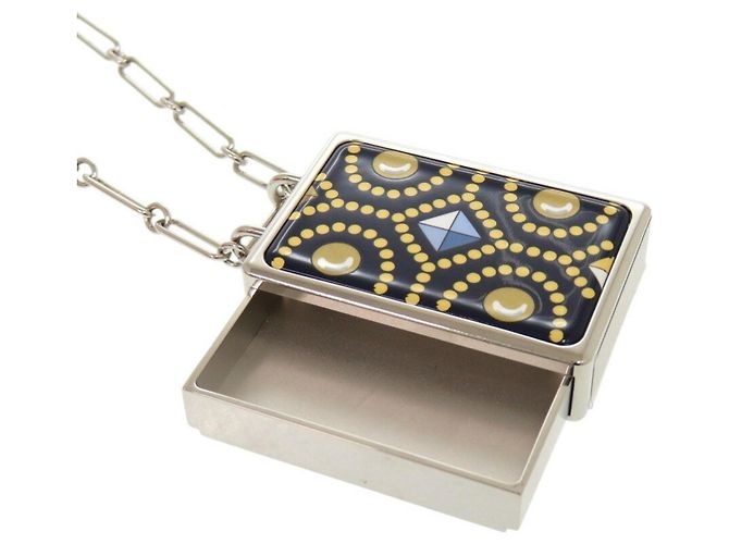Hermès Hermes Traumkasten Anhänger Halskette Silber Gelb Marineblau - Ansicht 6