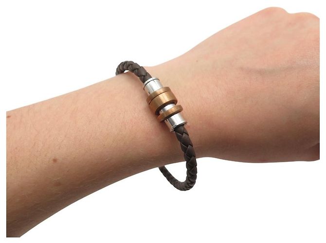 NUOVO BRACCIALE MONTBLANC M61026 IN PELLE INTRECCIATA MARRONE 19CM - vista 5