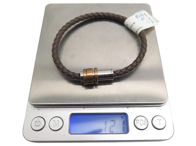 NUOVO BRACCIALE MONTBLANC M61026 IN PELLE INTRECCIATA MARRONE 19CM - vista 7