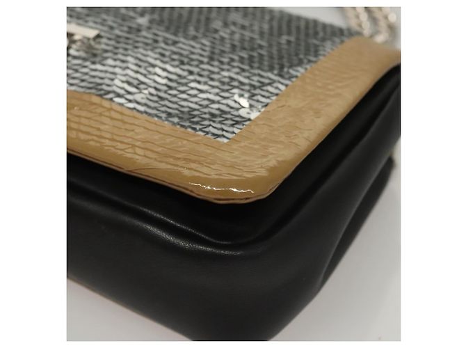 Borsa a spalla in pelle con paillettes Burberry argento Auth BA1535 - vista 15