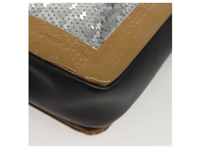 Borsa a spalla in pelle con paillettes Burberry argento Auth BA1535 - vista 16