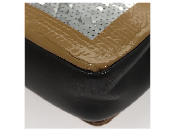 Borsa a spalla in pelle con paillettes Burberry argento Auth BA1535 - vista 17