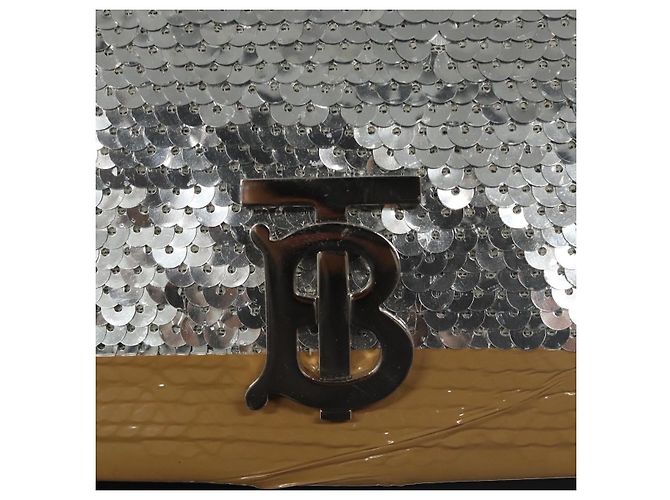 Borsa a spalla in pelle con paillettes Burberry argento Auth BA1535 - vista 18
