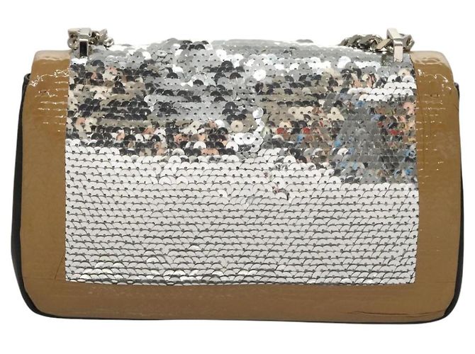 Borsa a spalla in pelle con paillettes Burberry argento Auth BA1535 - vista 2