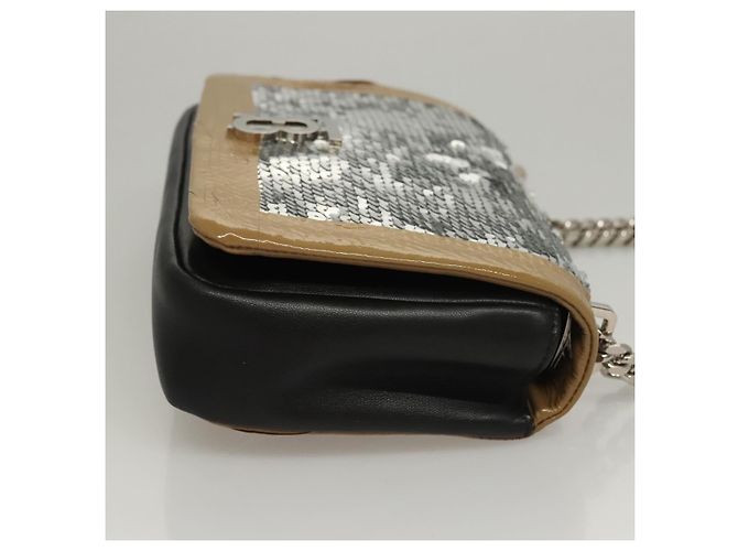 Borsa a spalla in pelle con paillettes Burberry argento Auth BA1535 - vista 3