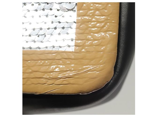 Borsa a spalla in pelle con paillettes Burberry argento Auth BA1535 - vista 9