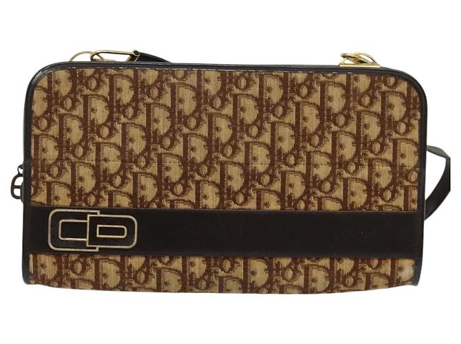 Borsa a spalla in tela Trotter Christian Dior marrone oro Auth BA1136 D'oro - vista 2
