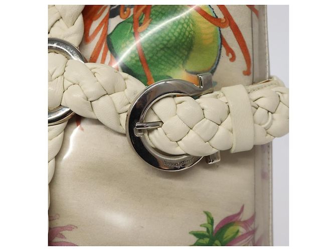 Borsa a Spalla Salvatore Ferragamo Vinile Bianco Auth bs24291 - vista 14