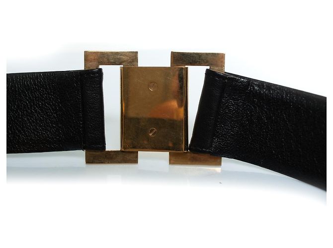 Vintage schwarze Lederlogo-Gürtel von Chanel Golden - Ansicht 4