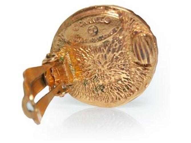 Chanel, Orecchini a clip in perle con logo coco cc vintage degli anni '80 Bianco D'oro - vista 3