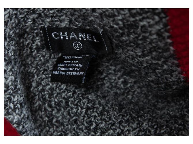 Chanel, Sciarpa oversized in cashmere con logo cc Rosso Grigio - vista 3