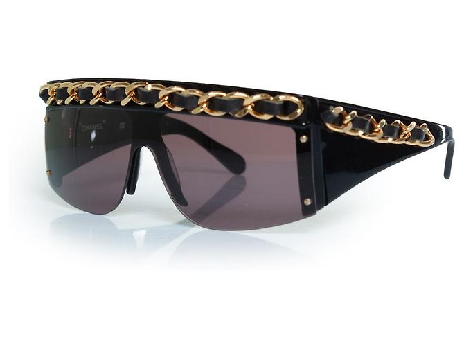Chanel, occhiali da sole vintage con catena nera Nero - vista 2