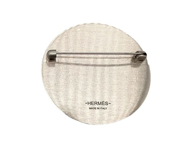 Spilla in pelle bianca e argento di Hermès Bianco - vista 2
