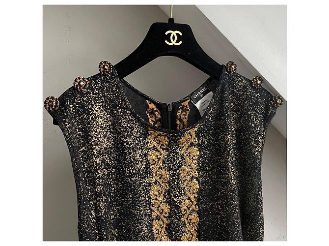 Chanel Strickkleid Maxilänge Metallisch Schwarz Gold Golden - Ansicht 12