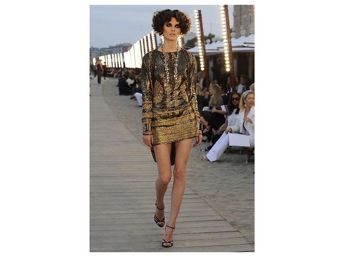 Chanel Strickkleid Maxilänge Metallisch Schwarz Gold Golden - Ansicht 17
