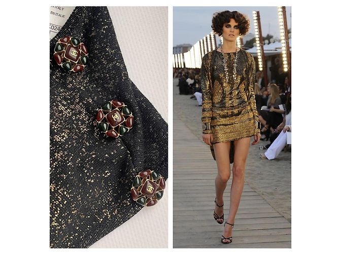 Chanel Strickkleid Maxilänge Metallisch Schwarz Gold Golden - Ansicht 2