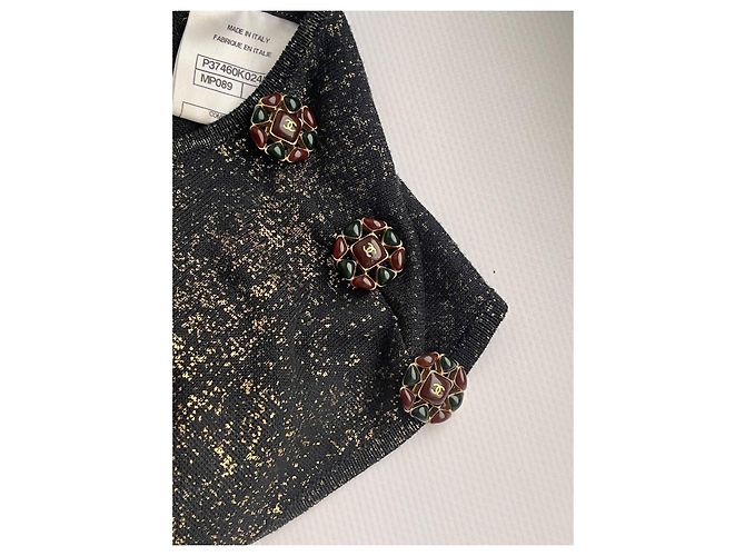 Chanel Strickkleid Maxilänge Metallisch Schwarz Gold Golden - Ansicht 3