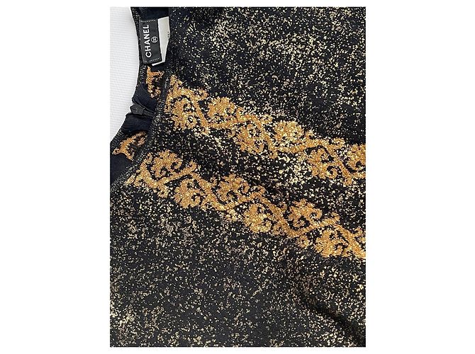 Chanel Strickkleid Maxilänge Metallisch Schwarz Gold Golden - Ansicht 7