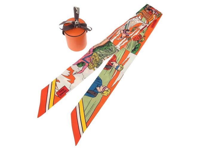 Bufanda de seda Hermès Twilly WOW estilo cómic americano Naranja - vista 2