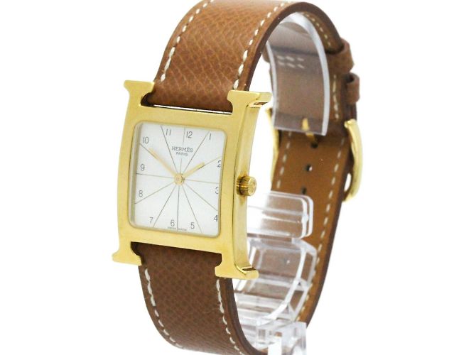 Hermès Relógio de pulso de couro banhado a ouro Hermes Heure H com quartzo - vista 2
