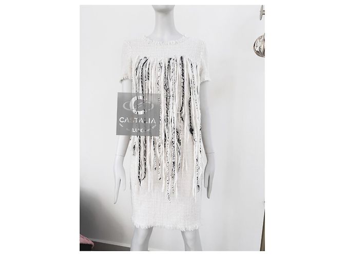 Chanel Ikonisches Fransen-Tweedkleid der Arctic Ice Kollektion Roh - Ansicht 6