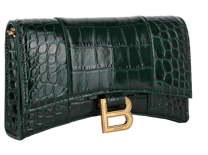 Cartera Balenciaga Hourglass en croco estampado con cadena Verde - vista 2
