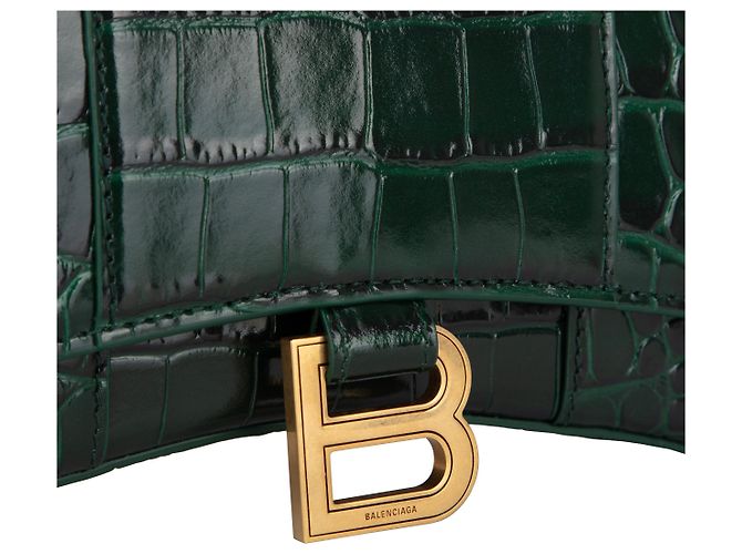 Cartera Balenciaga Hourglass en croco estampado con cadena Verde - vista 5