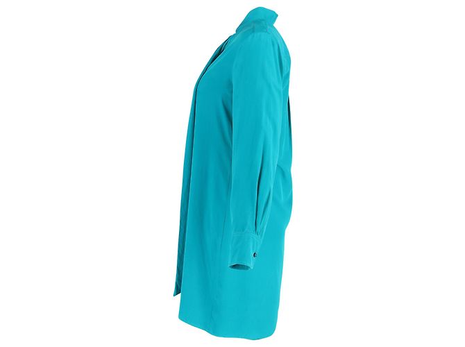 Blusa con cuello de lazo Chloé en seda turquesa - vista 2