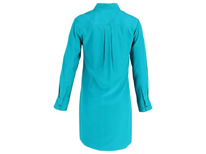 Blusa con cuello de lazo Chloé en seda turquesa - vista 3