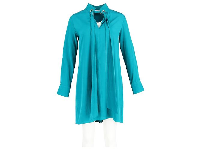Blusa con cuello de lazo Chloé en seda turquesa - vista 4
