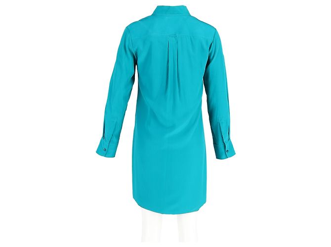 Blusa con cuello de lazo Chloé en seda turquesa - vista 6