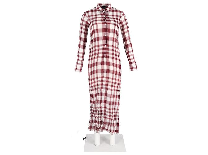 Abito camicia a quadri Theory in cotone rosso - vista 4