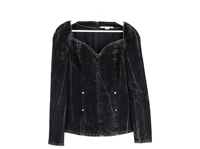 Stella Mc Cartney Stella McCartney Flock-Velours-Bluse aus schwarzem Denim - Ansicht 4