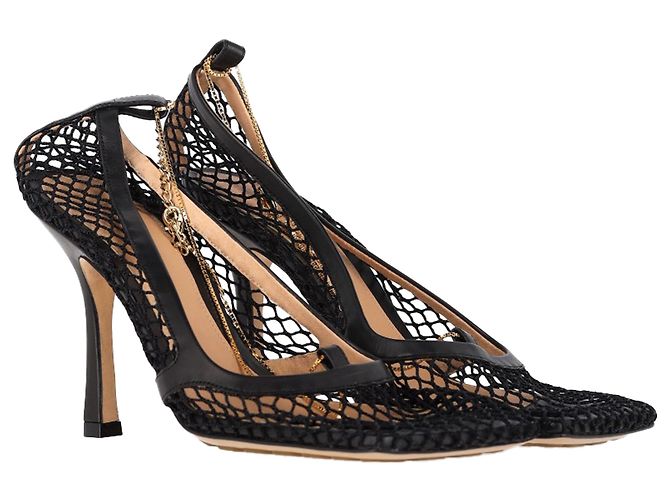 Pumps Bottega Veneta Stretch in rete nera e pelle Nero - vista 4
