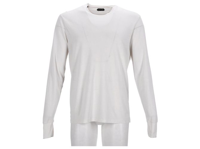 T-shirt a maniche lunghe con collo rotondo Tom Ford in lyocell bianco Crudo - vista 7