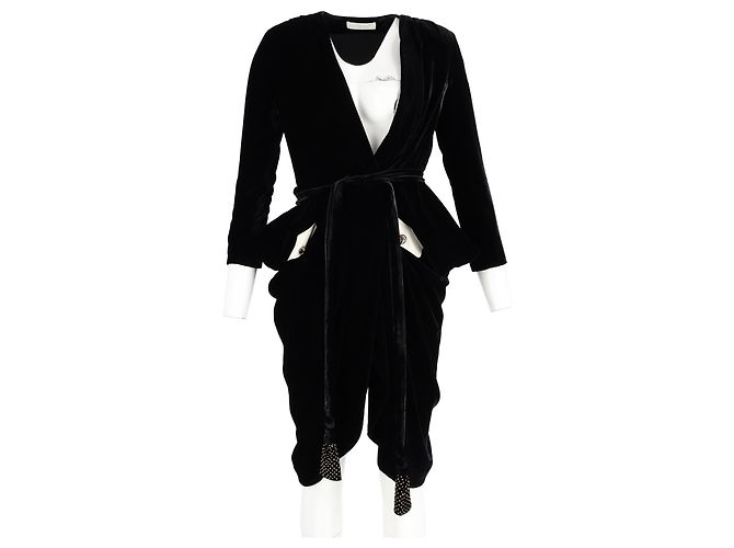 Chloé Drapierte Knielanges Kleid aus schwarzem Samt - Ansicht 4