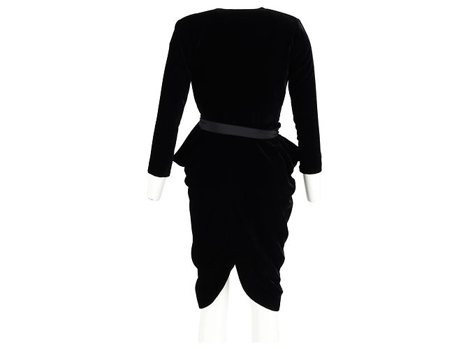 Chloé Drapierte Knielanges Kleid aus schwarzem Samt - Ansicht 6