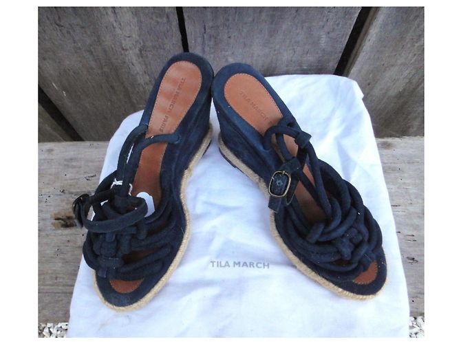 Sandali con zeppa Tila March blu navy pelle - vista 6
