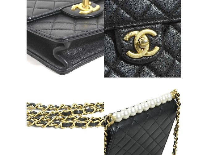Sac à épaule en cuir Matelassé Chanel Noir Blanc cassé - vue 4