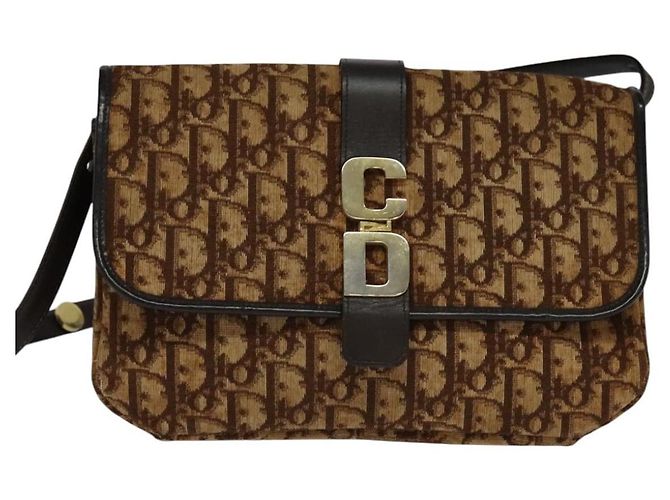 Borsa a spalla in tela Trotter Christian Dior marrone oro Auth 118343 D'oro - vista 13