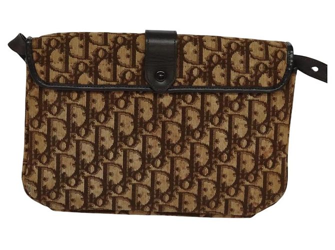 Borsa a spalla in tela Trotter Christian Dior marrone oro Auth 118343 D'oro - vista 2
