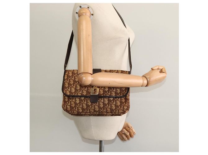 Borsa a spalla in tela Trotter Christian Dior marrone oro Auth 118343 D'oro - vista 20