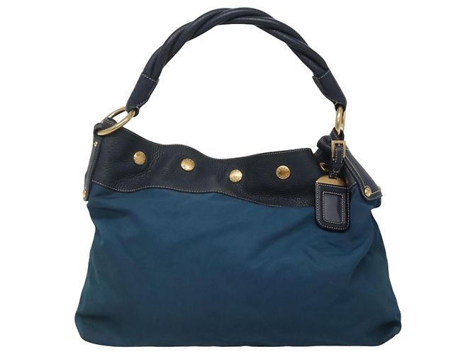 Borsa a spalla PRADA in nylon blu Auth 117720 - vista 13