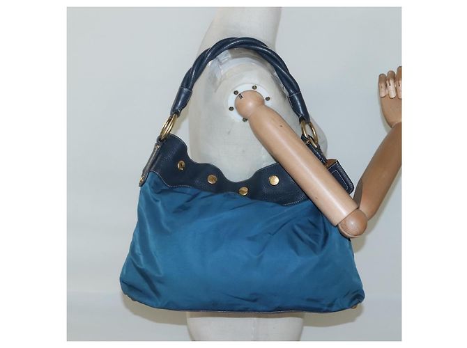 Borsa a spalla PRADA in nylon blu Auth 117720 - vista 22