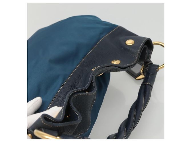 Borsa a spalla PRADA in nylon blu Auth 117720 - vista 6
