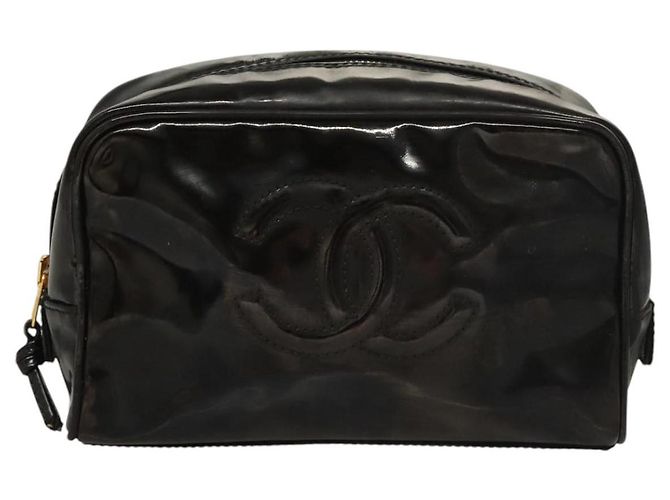 Vanity CHANEL COCO Marca Pochette Cosmetica Smalto Nero Oro CC Auth bs24433 D'oro - vista 13